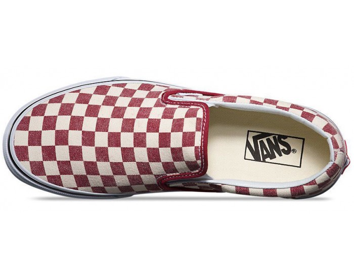 Vans Classic Slip-On Checkerboard Белые с красным
