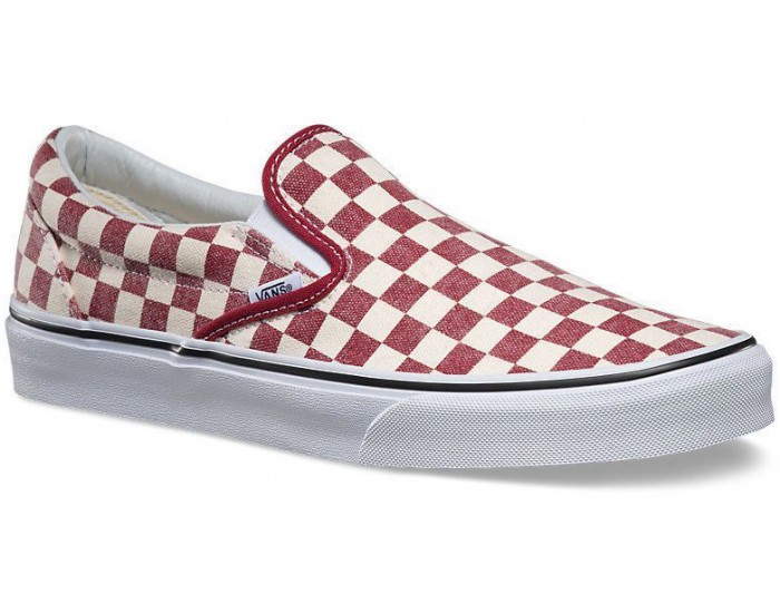 Vans Classic Slip-On Checkerboard Белые с красным
