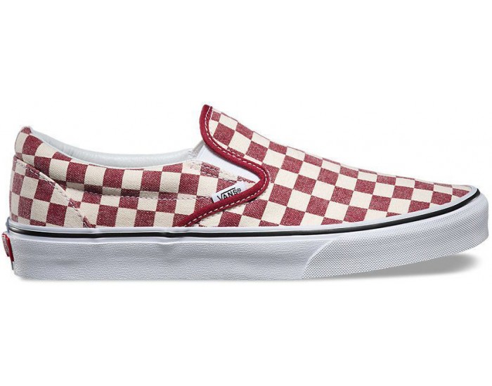 Vans Classic Slip-On Checkerboard Белые с красным